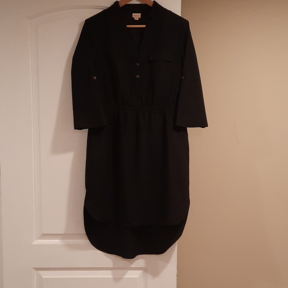Black button front dress